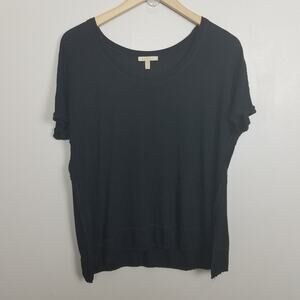 Anthropologie Bordeax Womens Black Short Sleeve Raw Edge Top Boho Casual Size XS